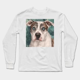 Painting of a Gorgeous Amstaff Dog with Blue Eyes Long Sleeve T-Shirt